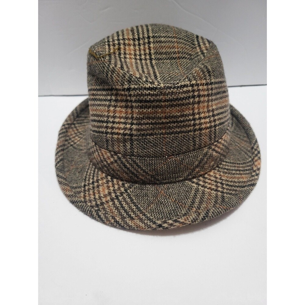 GEORGE Plaid Throwback Fedora Hat Detective Retro Wool Cap S/M